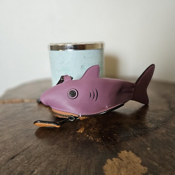 NWT COACH Sharky Coin Case Mini Leather Dark Primrose - Picture 5 of 13